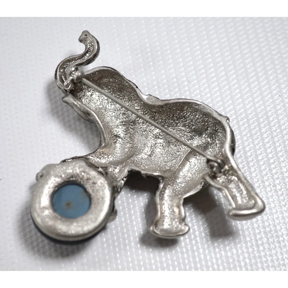 Vintage Circus Elephant Brooch Pin Silver Tone Textured 2.5